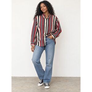 Vintage World Island Striped Button-Down Shirt Red Navy Cream Long Sleeve